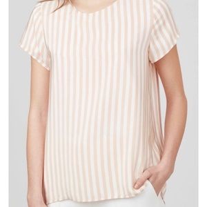 Cuyana Striped Nude White Silk T-shirt Short Sleeve Blouse